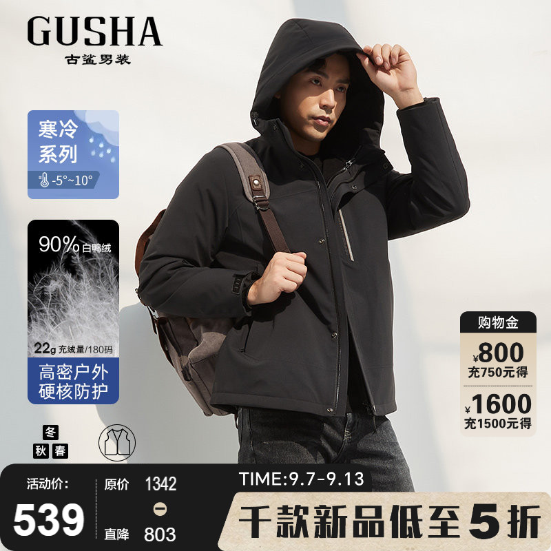 古鲨可拆卸内胆黑色羽绒服
