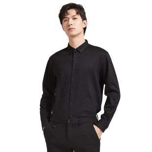 【磨毛】古鲨黑色刺绣长袖衬衫男商务暗纹加绒加厚直筒衬衣2025冬