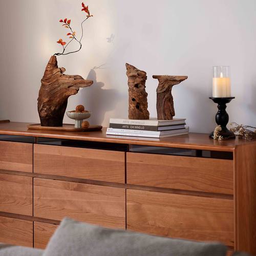 茶室侘寂风实木中式装饰民宿花瓶