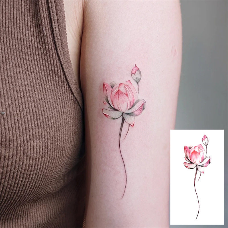 荷花唯美纹身贴手臂贴纸ins夏日性感可爱卡通花朵贴纸持久防水女