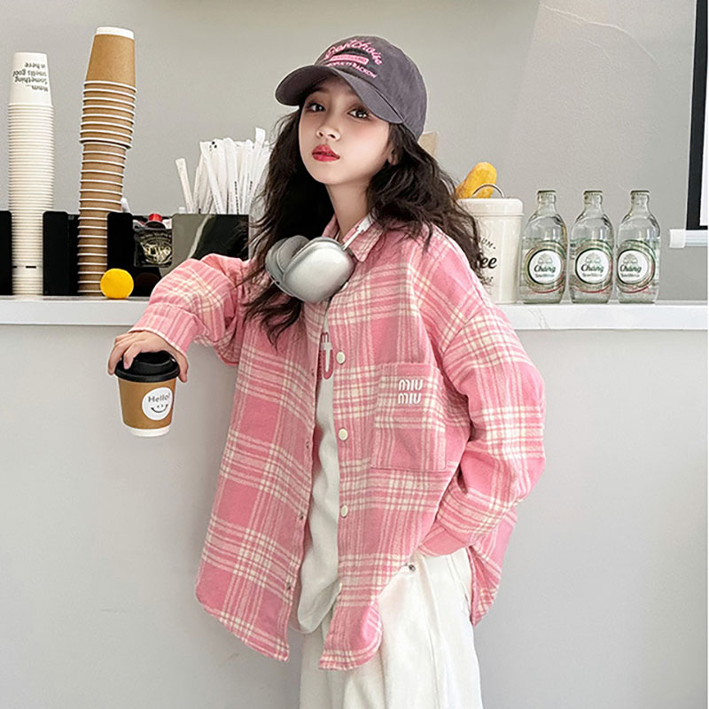 女童格子衬衫春秋款儿童春季薄款