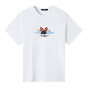 【新品】GXG男装 【100%棉】夏季卡通动物印花百搭圆领短袖T恤