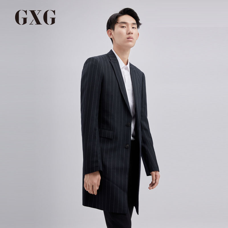GXG男装[新尚] 冬季男士时尚舒适修身蓝底白条长款羊毛大衣外套|msdalam kategori Pakaian Lelaki, kot bulu - dari Buy2taobao.com untuk memberikan perkhidmatan ejen Taobao profesional membeli
