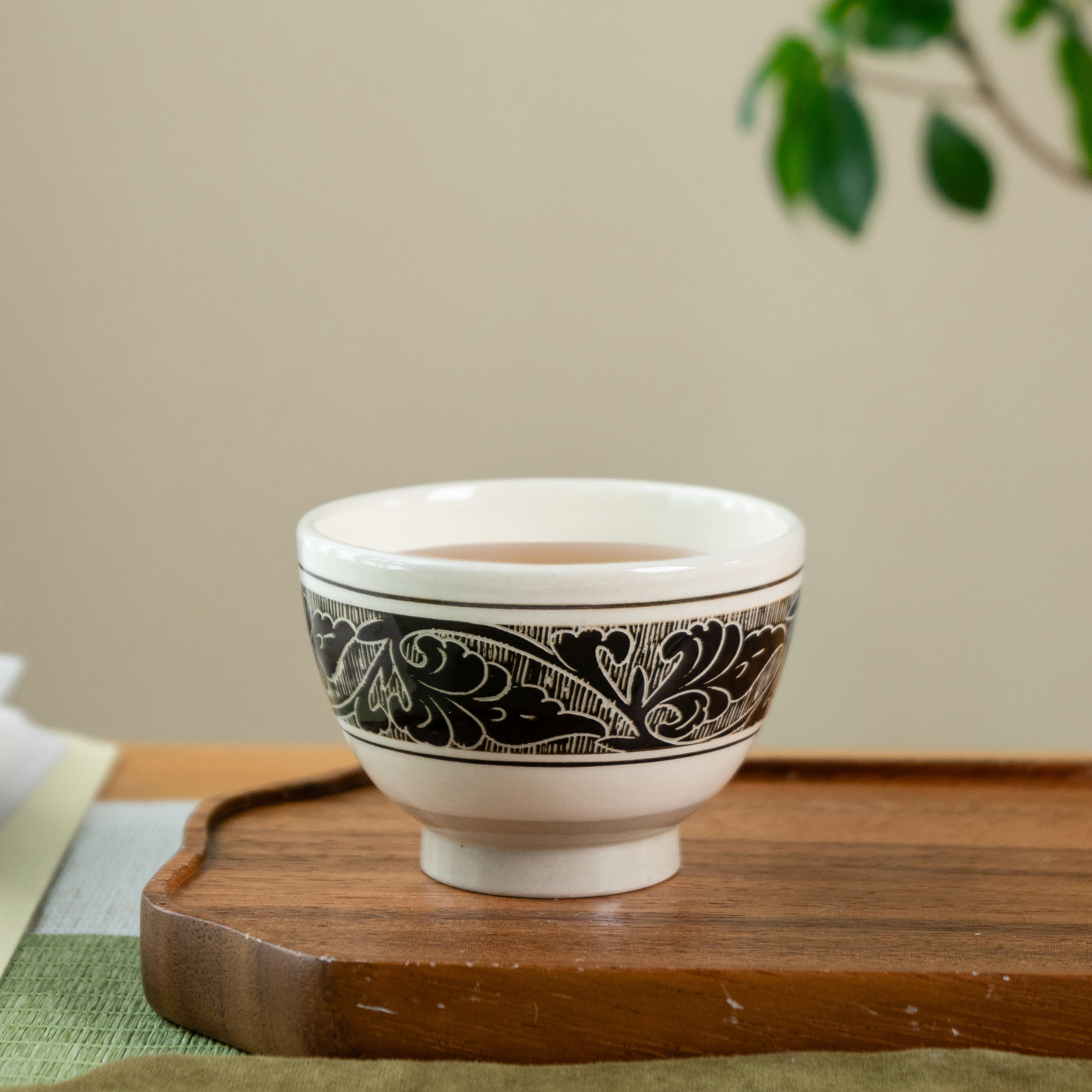 磁州窑茶具手绘单杯陶瓷小茶杯功夫主人杯卷草纹纯手工浮雕单个