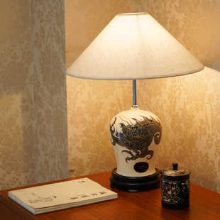 邯郸彭城磁州窑纯手工桌面摆件龙灯龙纹台灯夔龙