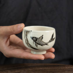 磁州窑纯手工手绘黑白地黑绘茶杯品茗杯陶瓷功夫茶具主人杯