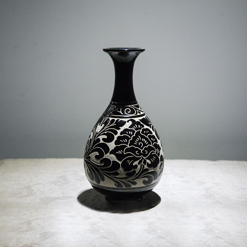磁州窑玉壶春瓶新中式陶瓷花瓶摆件中国风家居客厅酒柜现代装饰品
