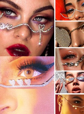 夸张闪钻半框眼镜架金属无镜片盖茨比风格Hiphop镶钻面饰Eyeframe