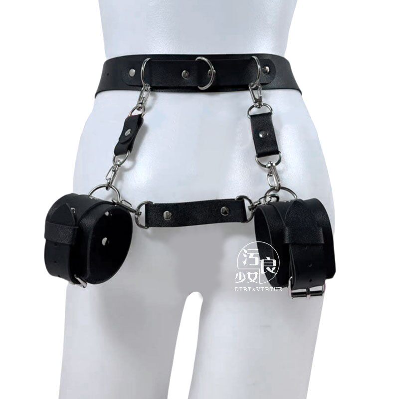 欧美外贸纯欲性感腰封皮带腰带手环挂钩套装女PU捆绑手铐玩具ebay