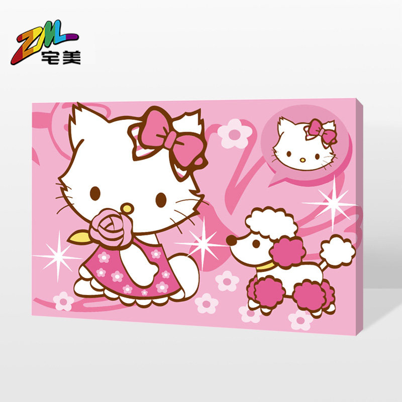 猫咪儿童数字油画diy小学生手工填色画迷你丙烯画涂色卡通油彩画