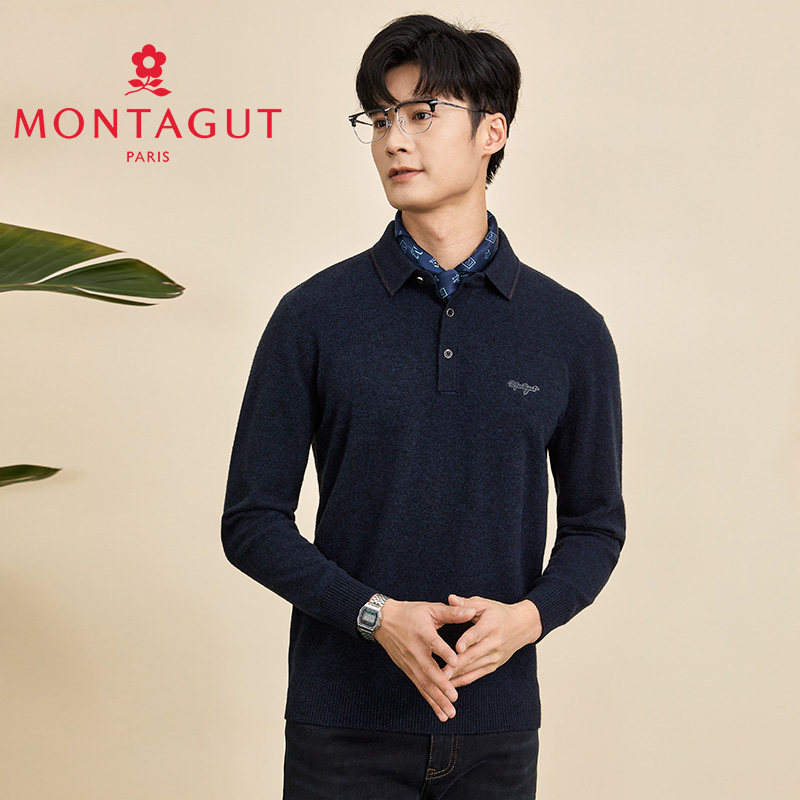 梦特娇[绵羊毛/山羊绒]毛衣男士冬翻领针织打底polo衫2340330SW62