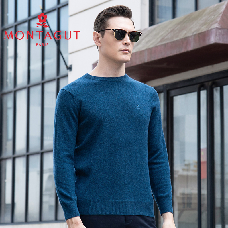 梦特娇[100%山羊绒/圆领]毛衣男