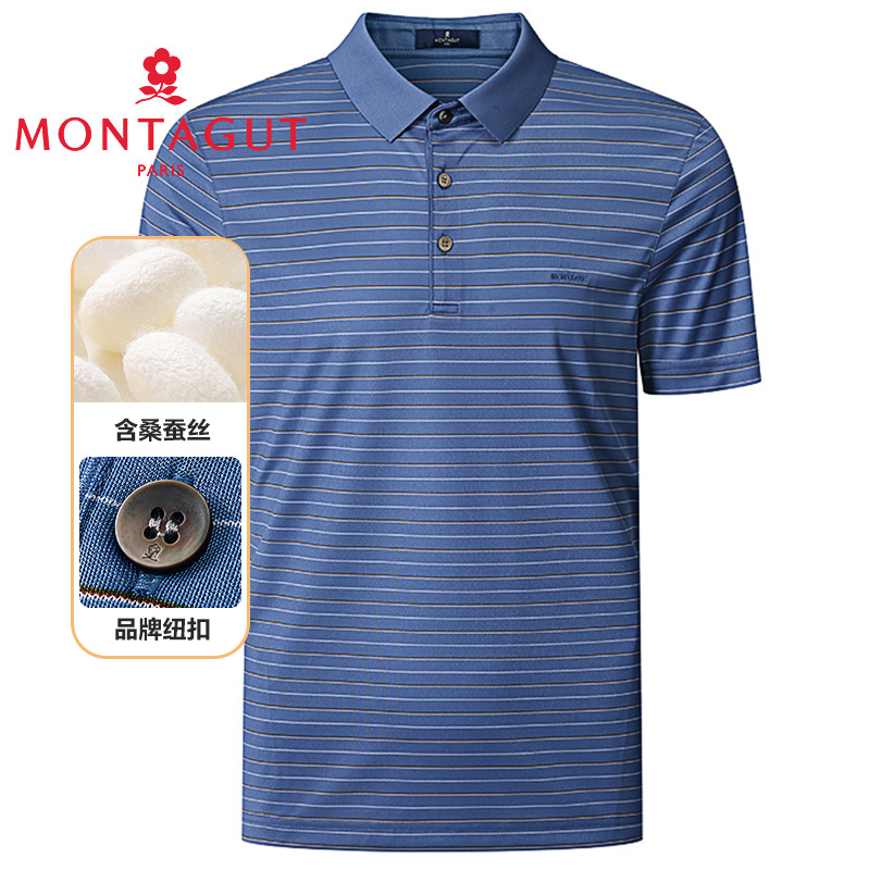 醋酸桑蚕丝/专柜同款梦特娇男装t恤夏条纹短袖polo衫2323690KT21