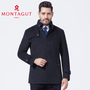 Montagut/梦特娇新款商务休闲羊毛水貂毛立领毛呢大衣外套