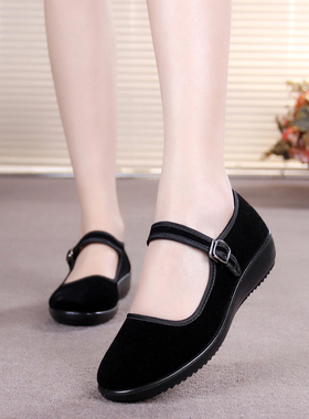 福顺缘老北京布鞋黑一代工作鞋女鞋红色广场舞蹈鞋宽松女单鞋4142