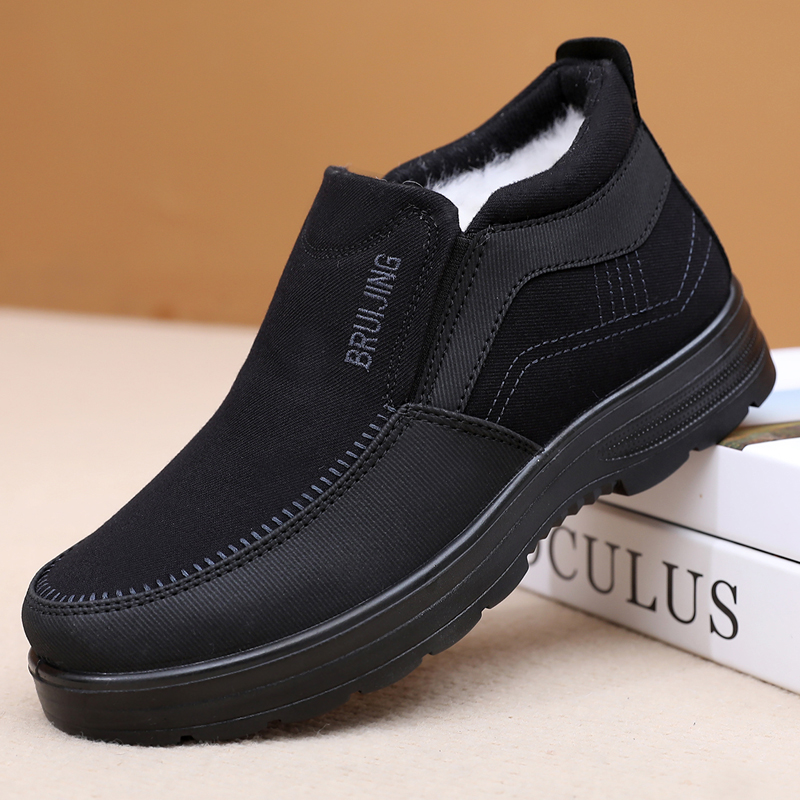 老北京布鞋男冬季加绒保暖爸爸棉鞋中老年防滑轻便一脚蹬羊毛棉靴