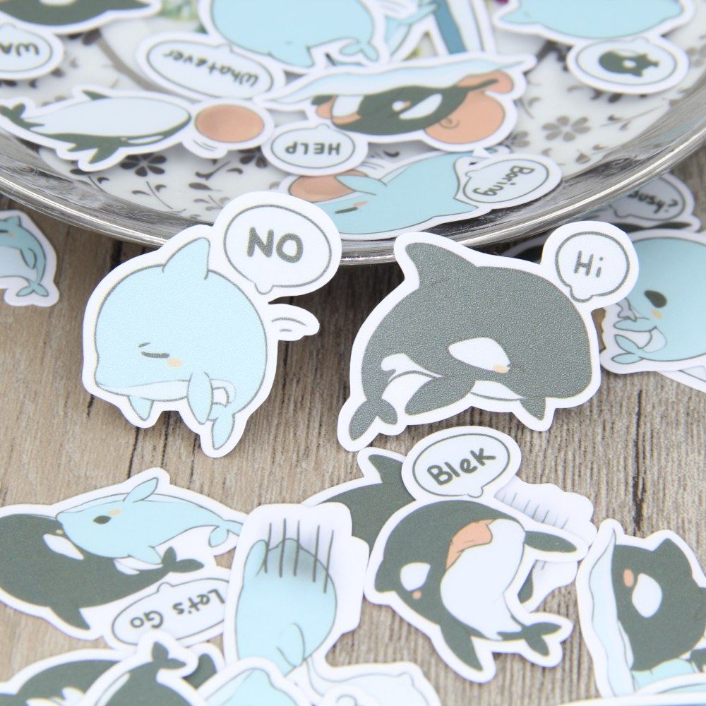 可爱鲸鱼海豚自制贴纸包 动物表情line手账装饰 防水贴纸