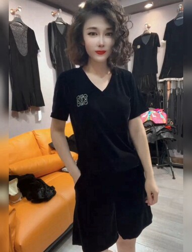 短袖百搭时尚金丝绒V领T恤女