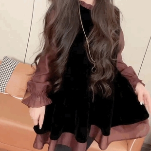 中长款酒红色丝绒衬衫裙女轻奢气质慵懒风大衫裙宽松遮臀丝绒上衣