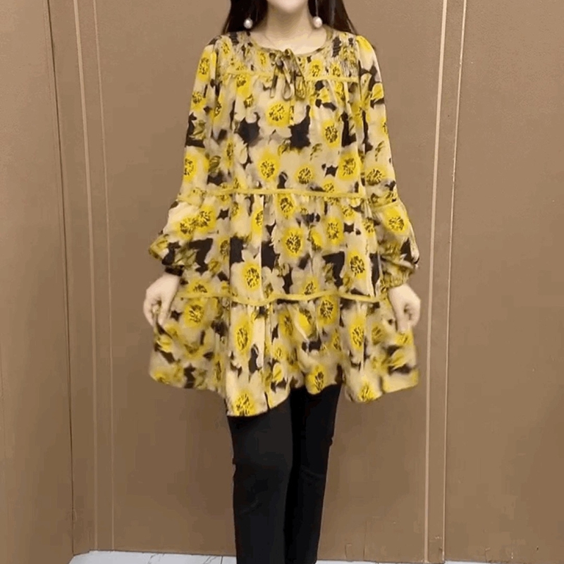 洋气高级感碎花雪纺连衣裙女