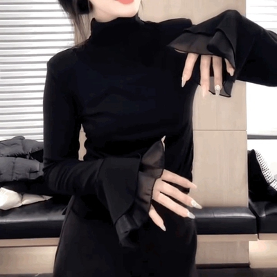 法式喇叭袖小香风洋气T恤女