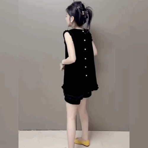 法式丝绒背心短裤两件套女