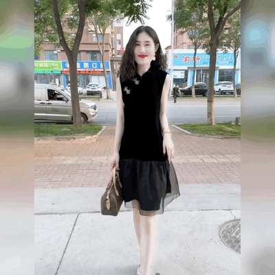 高级感国风轻奢冰丝绒连衣裙女