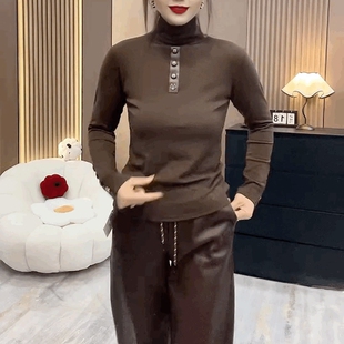 法式时髦拼接PU皮长袖T恤女设计感百搭打底衫黑色高领小众上衣潮