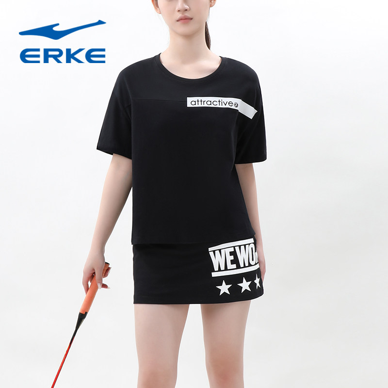 鸿星尔克短袖女夏季新款宽松显瘦短款上衣女时尚简约百搭t恤女装