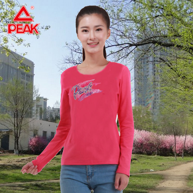 清仓匹克运动女装t恤圆领休闲运动装春季新款印花长袖运动服女子