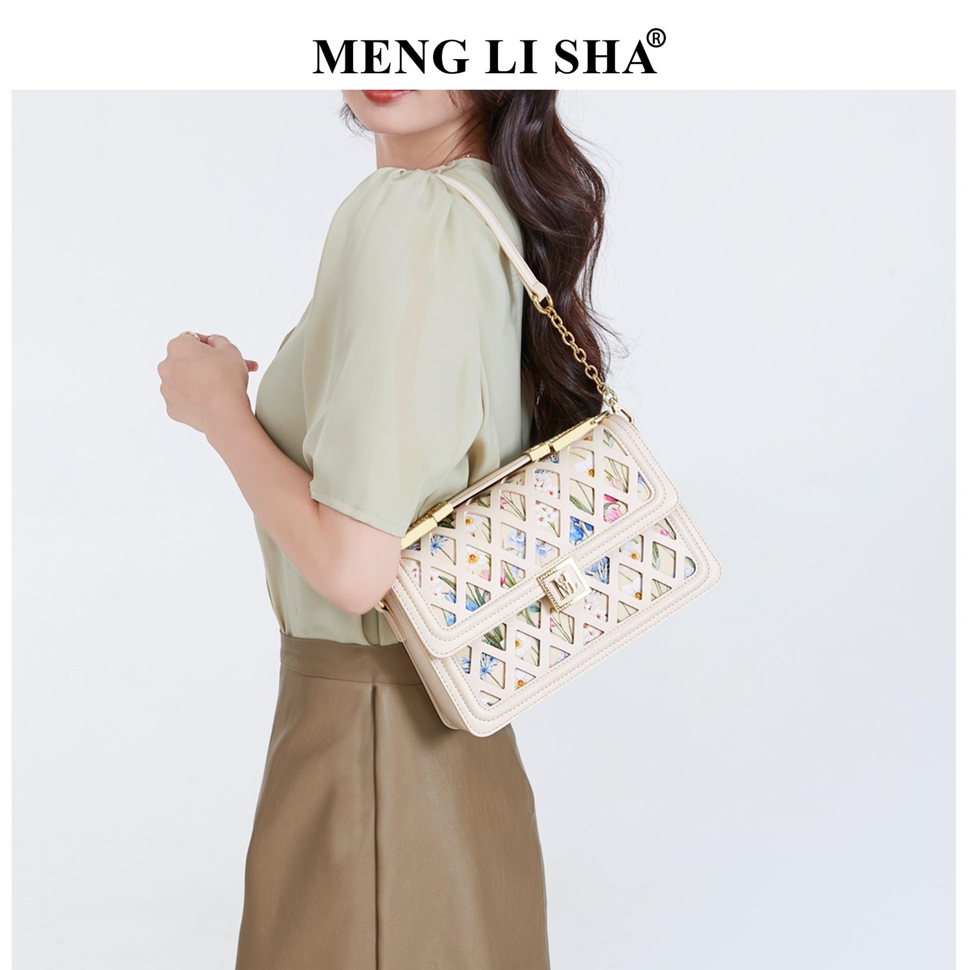 MENGLISHA包包女士文艺国风镂空花卉单肩斜挎小方包高级感手提包