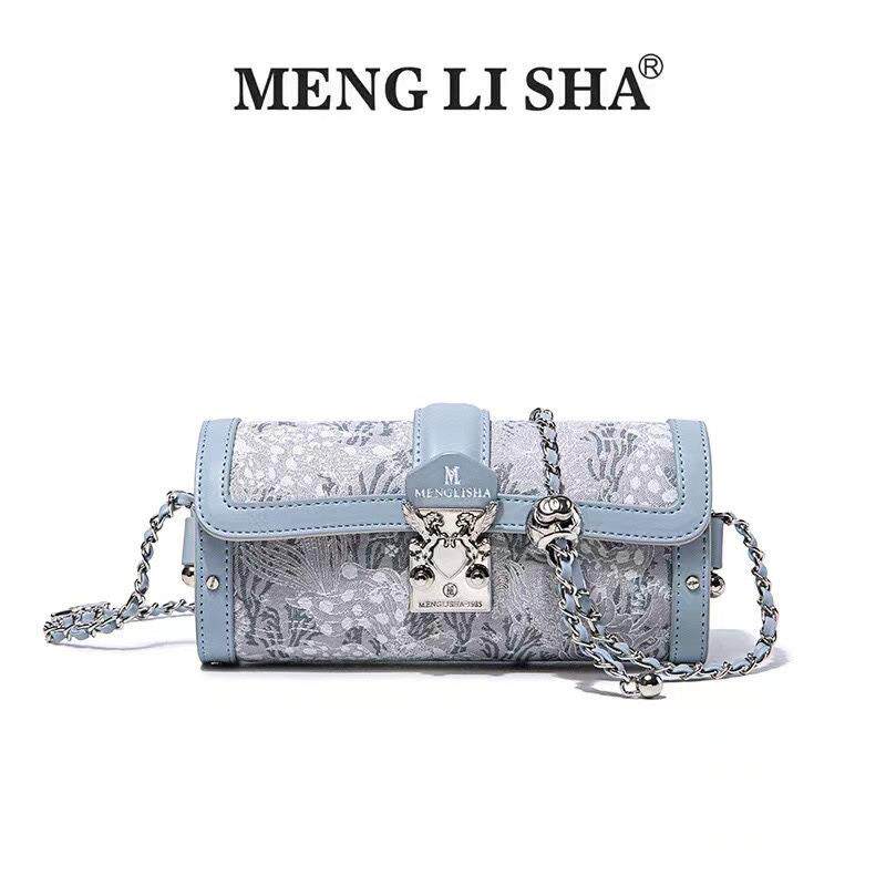 MENGLISHA/梦丽莎新款单肩包包小众国风刺绣链条手拿斜挎女士包袋