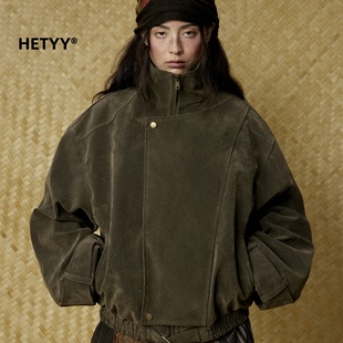 HETYY美式 宽松休闲百搭夹克上衣 复古廓形麂皮绒男女外套秋季 新款