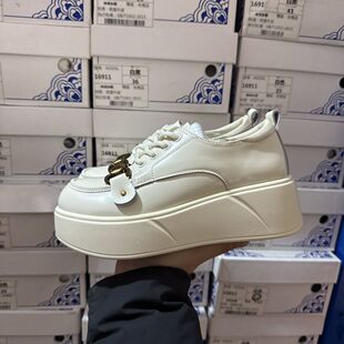 皮鞋 7cm商场撤柜断码 小个子增高乐福鞋 女春秋新款 厚底真皮松糕鞋