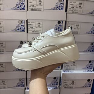 潮 女春秋百搭小个子增高皮鞋 7cm轻便商场撤柜断码 厚底真皮乐福鞋