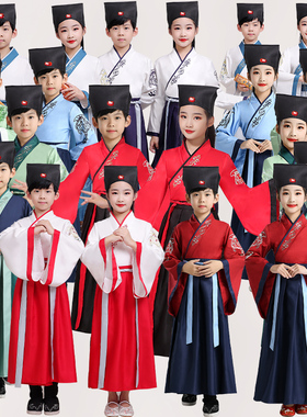 国学服装儿童汉服国学服男女同款直袖广袖三字经毕业典礼演出服装