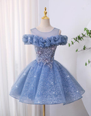 蓝色晚礼服女2025新款 高端轻奢小众主持人高级感演出生日宴会长裙