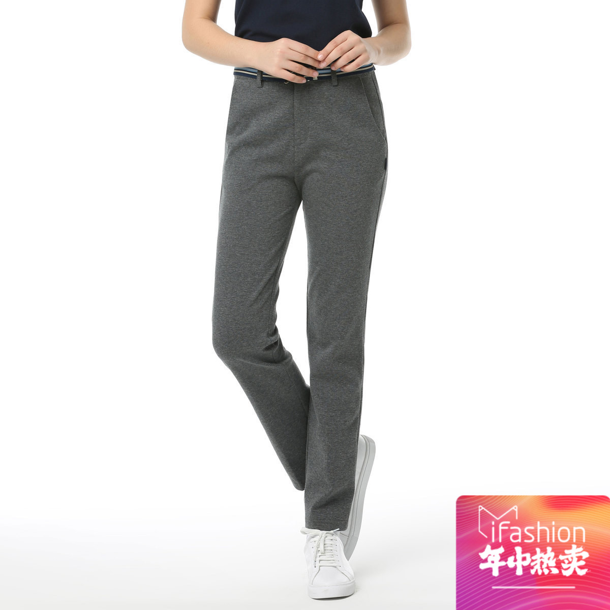 2018新品春季伊顿珍妮英伦学院少淑女棉质罗马布修身小脚休闲长裤