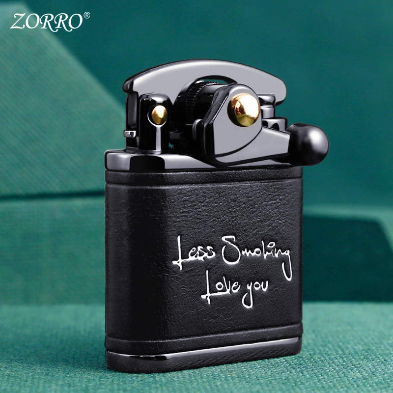 佐罗煤油打火机新款手工牛皮摇臂砂轮创意个性复古生日礼物送男友