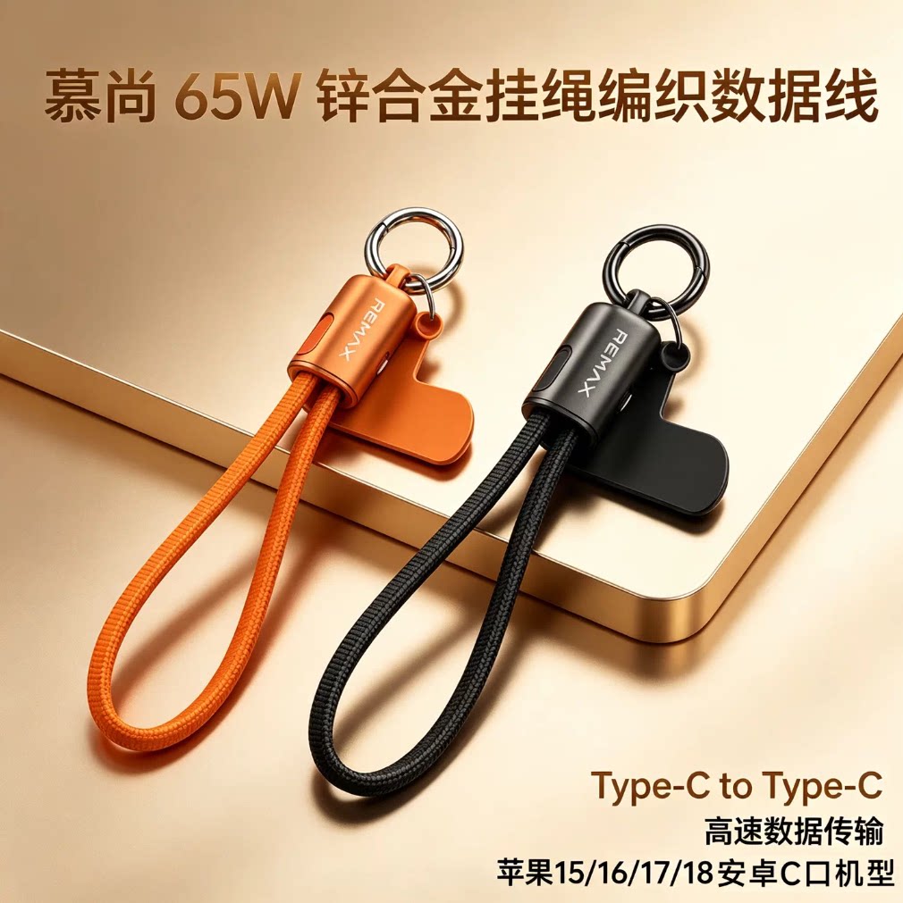 挂绳式数据线C口65W充电宝短款充电线适用苹果17快充iPhone16ProMax手腕绳钥匙扣ipad平板笔记本华为快充15图片