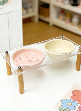 陶瓷猫狗碗宠物慢食碗防噎高脚架子双碗粮碗水碗盆小狗碗防黑下巴