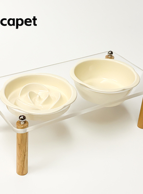 陶瓷宠物碗猫碗狗碗盆缓食碗高脚慢食保护脊椎增高带架双碗