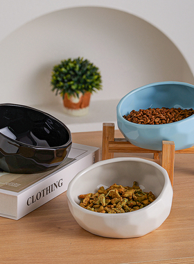 陶瓷木架狗碗高脚猫狗碗中小型狗碗增高法斗宠物斜口碗防打翻