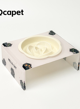 陶瓷猫碗慢食碗缓食碗黑下巴亚克力架增高猫碗食盆保护脊椎