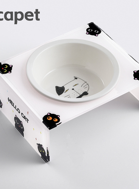 宠物用品陶瓷猫狗碗水碗猫咪食盆韩式猫粮碗湿粮碗带架子防打翻