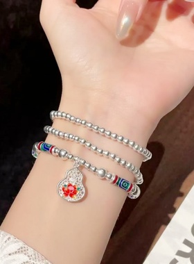 纯银珐琅彩葫芦手链项链一款两用