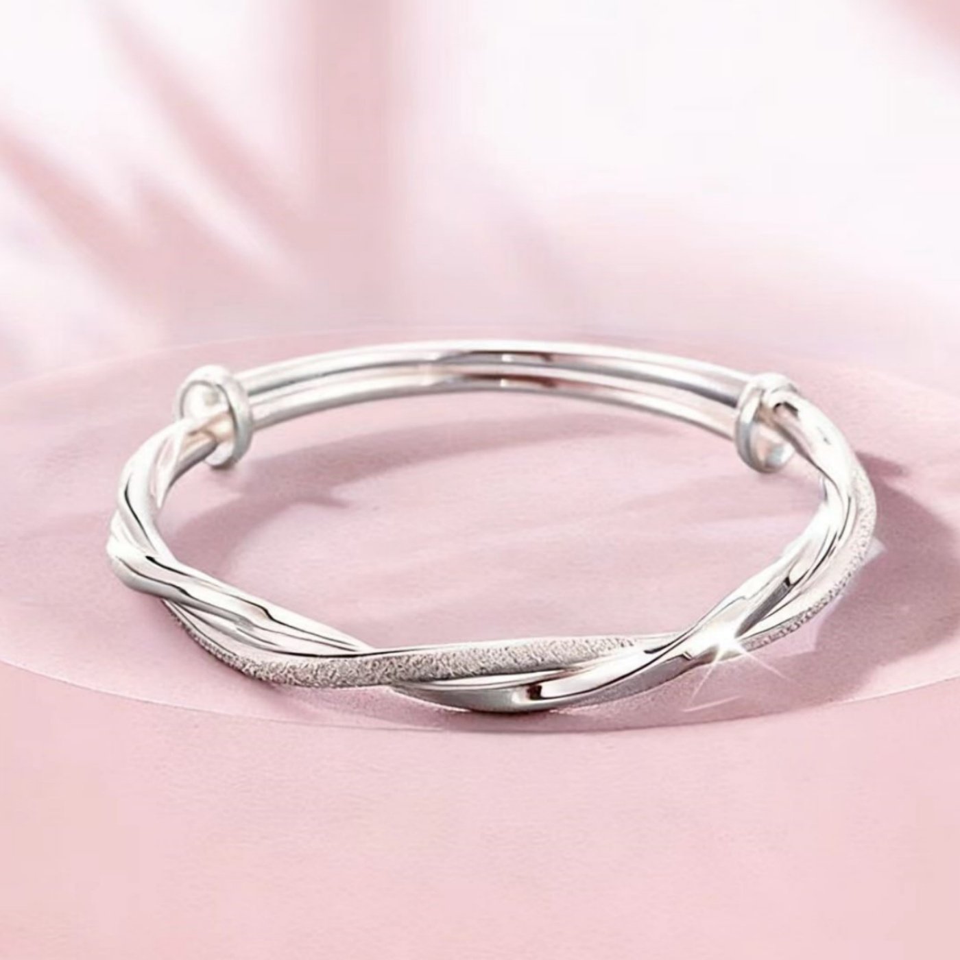 新款莫比乌斯环纯银手镯女实心足银镯子推拉手环送女友情人节礼物