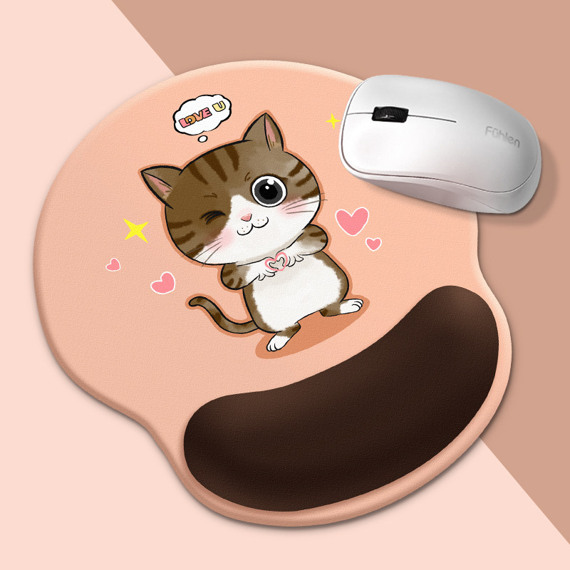 创意比心猫鼠标垫护腕硅胶男女生3d立体胸电脑手托简约办公室掌枕