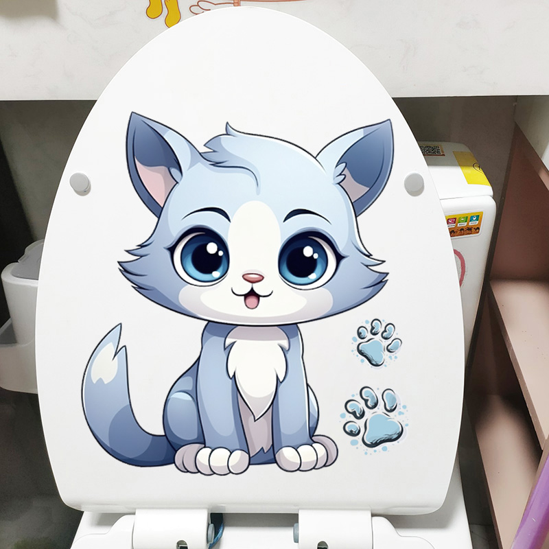 卡通蓝色猫咪贴画创意马桶盖贴时尚家用卫生间装饰马桶贴纸图片