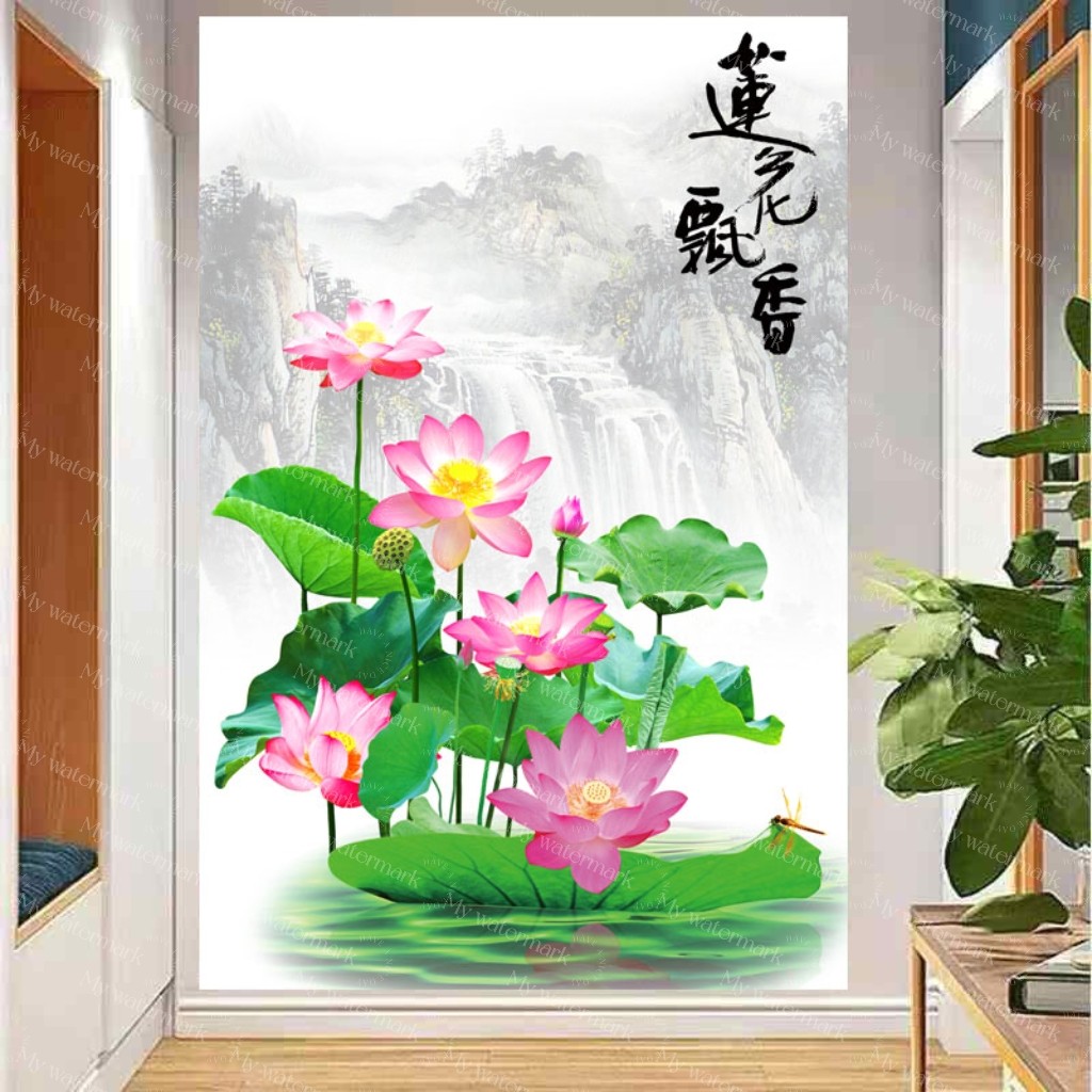净秽荷花图白莲图卫生间浴室厨房厕所招财去秽装饰画九鲤鱼自贴画